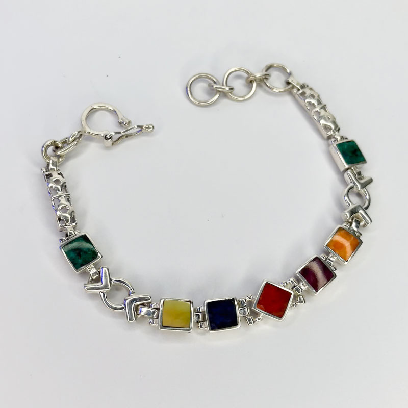 Pulsera Spondylus de Plata 950 con Crisocola, Sodalita y Nácar