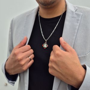 Dije Chacana de Plata Ley 950 | Cruz Andina con Incrustación de Piedras Naturales