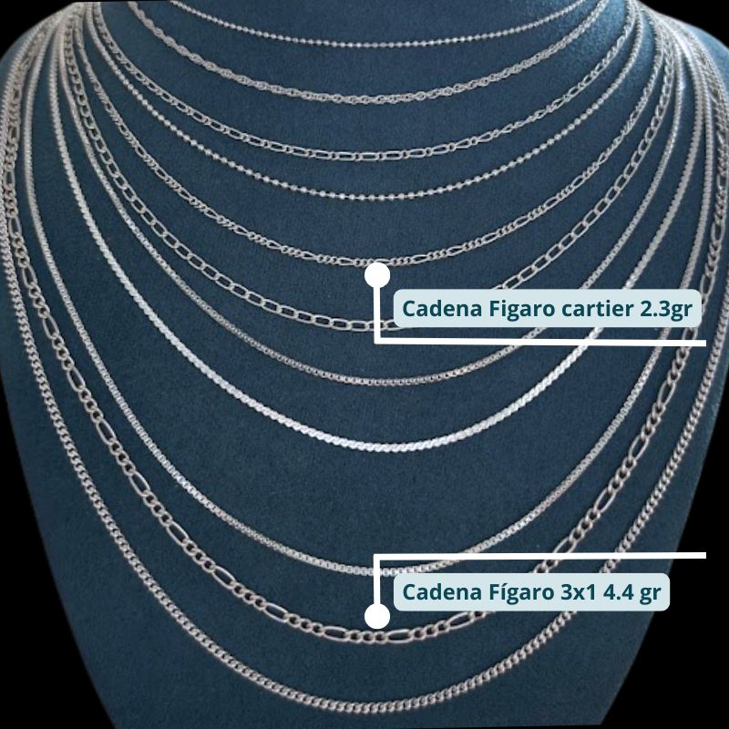 Cadena Figaro Cartier de 45 cm en plata ley 925 - Image 2