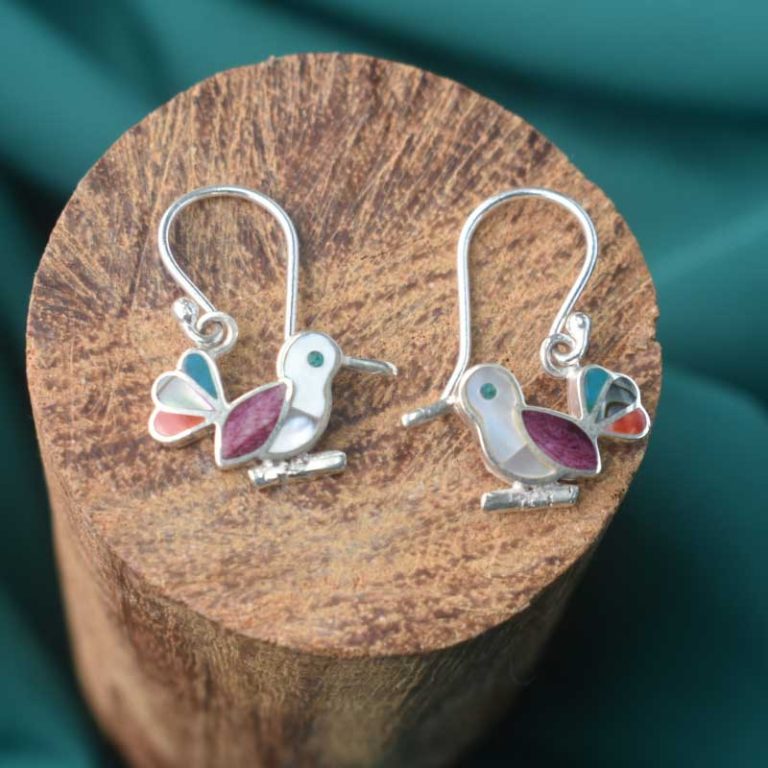 Aretes Faisán de la Aurora de Plata ley 950 con piedras naturales