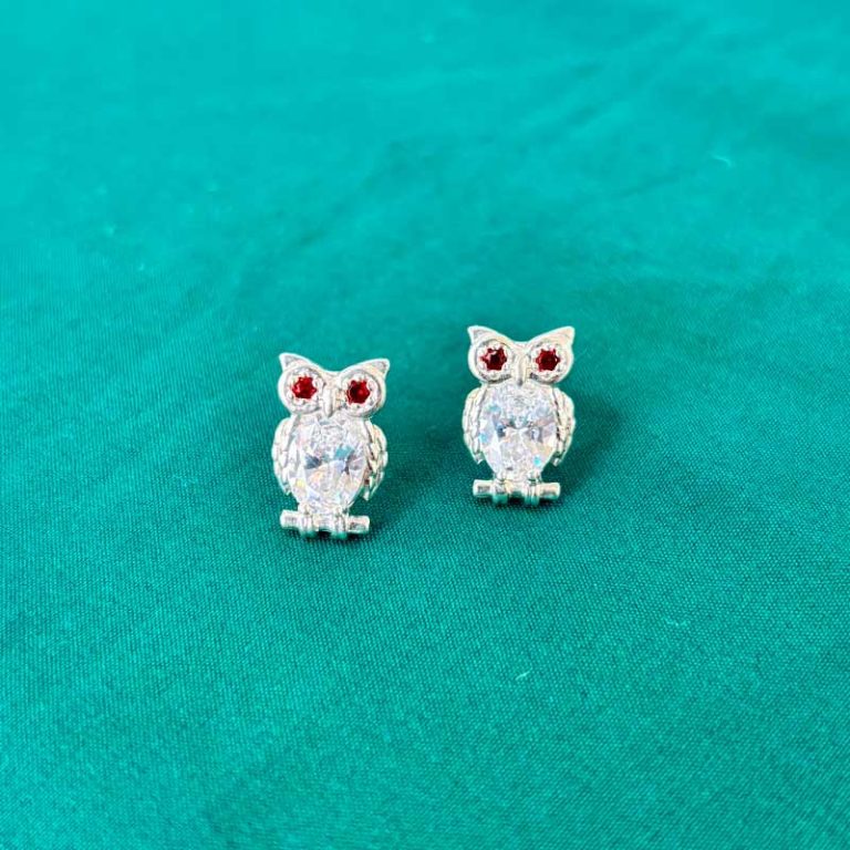 Aretes Colgante Búho en Plata ley 925 con Zircón | Amuleto de Sabiduría