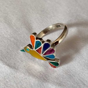 Anillo Ajustable Plata 950 Colibrí Wayra | Joyería Mosaico de Piedras Naturales