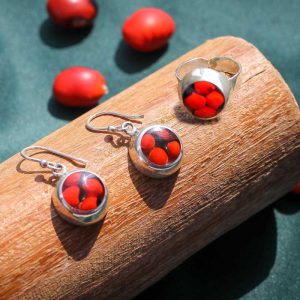 Set de Aretes y Anillo de Amuleto Huayruro en Plata Ley 950