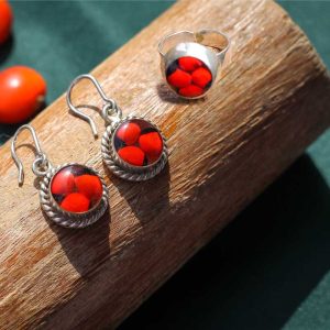 Set de Aretes y Anillo de Amuleto Huayruro en Plata Ley 950