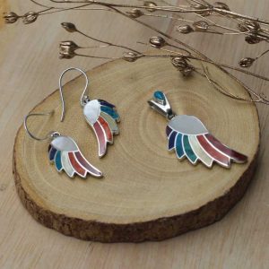 Set de Aretes y Dije de Alas de Condor Mensajero en Plata Ley 950