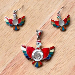 Set de Aretes y Dije de Condor Incaico en Plata Ley 950