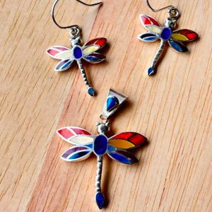 Set de Aretes y Dije de Libélula Ayni en Plata Ley 950