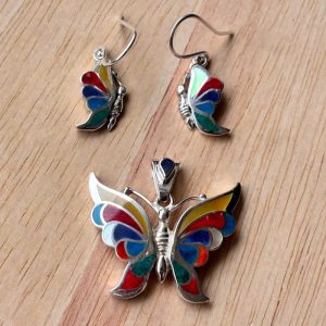 Set de Aretes y dije de Mariposa Miski en Plata Ley 950