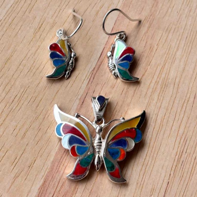 Set de Aretes y dije de Mariposa Miski en Plata Ley 950