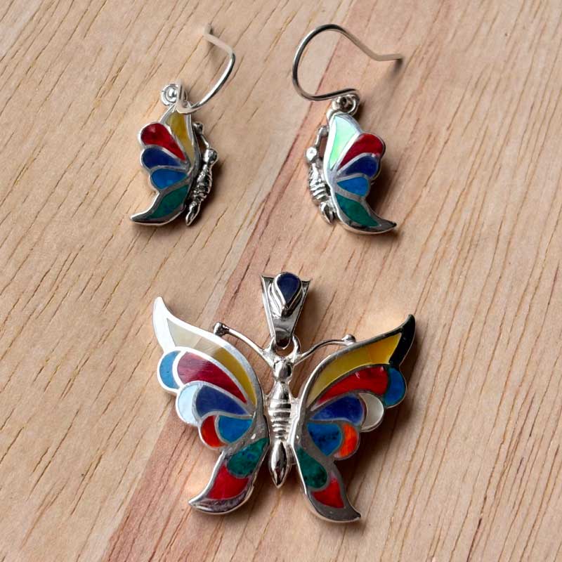 Set de Aretes y dije de Mariposa Miski en Plata Ley 950