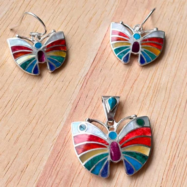 Set de Aretes y dije de Mariposa Wayra en Plata Ley 950