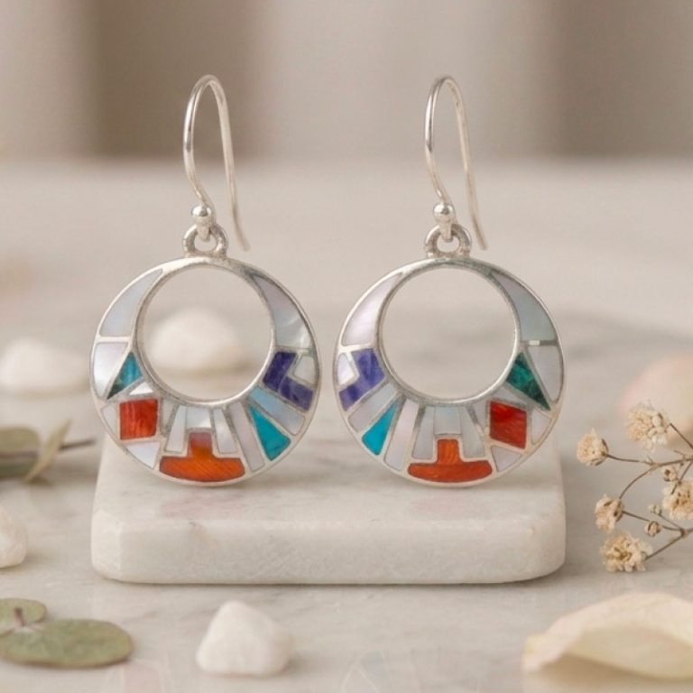 Aretes Ciclo Solar Andino en Plata 950 | Aretes Mosaico