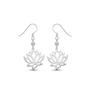 Aretes Colgantes Flor de Loto Calada en Plata Ley 925 | Joyería tipo Bastón o Gancho Español