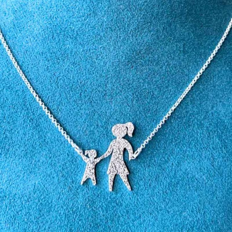 Collar Madre e Hija en Plata Ley 925 | Joyería de Homenaje Texturizada | Regalo para Mamá