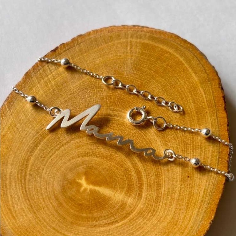 Pulsera Mamá eterna en Plata Ley 925 Delicada | Joyería de Homenaje con Balines y Cadena Regulable