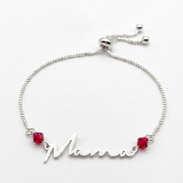 Pulsera Mamá en Plata Ley 925 con Cristales Facetados | Joyería Ajustable con Significado para Regalo