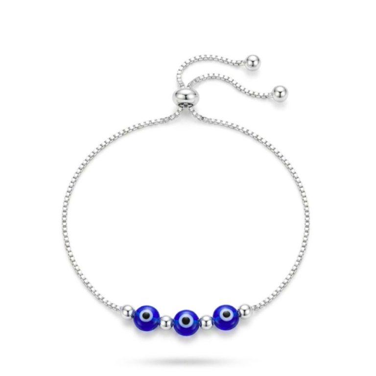 Pulsera de Ojo Turco en Plata Ley 925 Ajustable | Amuleto de Protección contra el Mal de Ojo