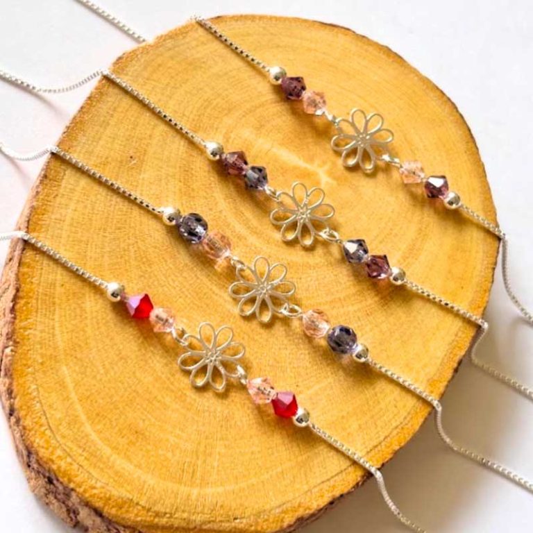 Pulsera Aura de Flor en Plata Ley 925 | Con Cristales de Colores