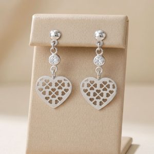 Aretes Colgantes Corazón Puro Amor en Plata Ley 925 | Pendientes Románticos con cristal brillante