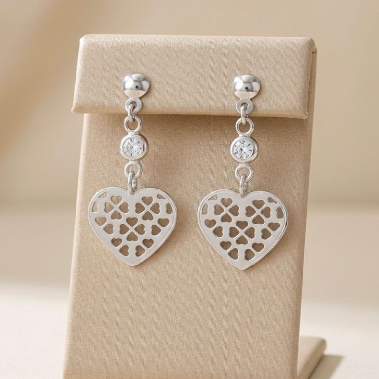 Aretes Colgantes Corazón Puro Amor en Plata Ley 925 | Pendientes Románticos con cristal brillante