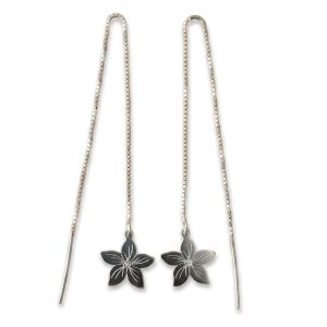 Aretes Pasantes Flor de Jazmín en Plata de Ley 925 | Aretes de Cadena con Movimiento