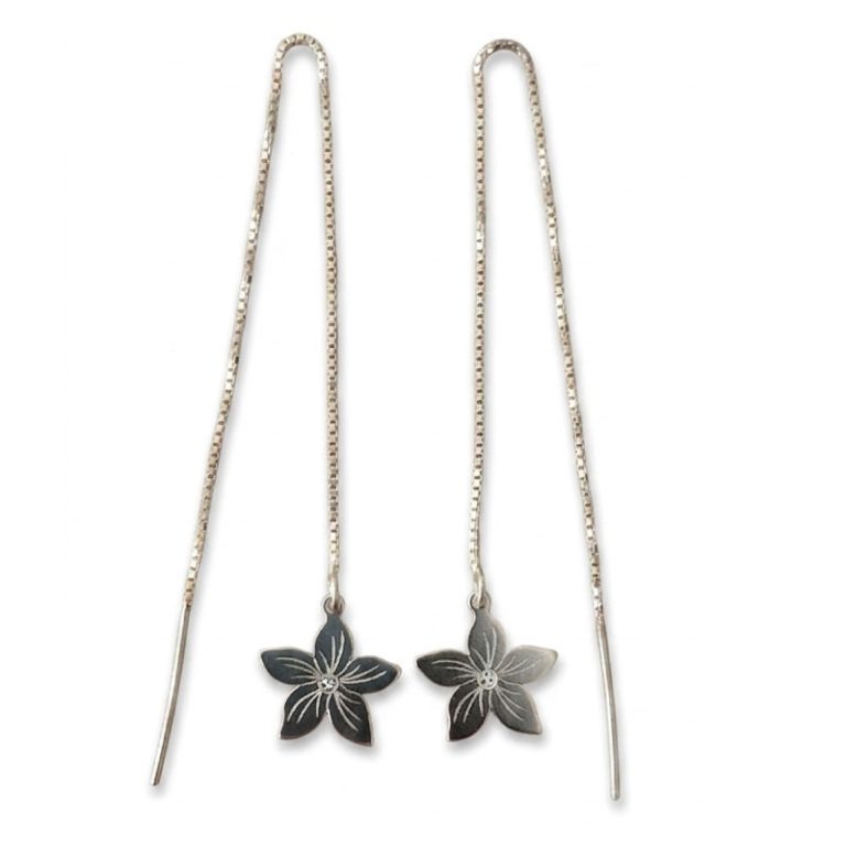 Aretes Pasantes Flor de Jazmín en Plata de Ley 925 | Aretes de Cadena con Movimiento