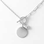 Collar Medalla y Destello en Plata Ley 925 | Cadena de Eslabones Mixtos y Dije para Grabar