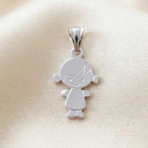 Dije Silueta de Niña en Plata Ley 925 | Colgante de Niña Satinado para Mamá y Papá - Imagen 4