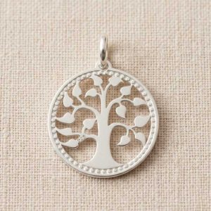 Dije Medalla Árbol de la Vida en Plata Ley 925 Calada | Colgante con Borde perlado