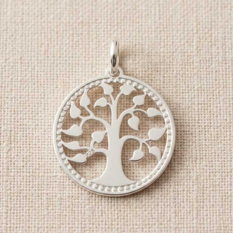 Dije Medalla Árbol de la Vida en Plata Ley 925 Calada | Colgante con Borde perlado