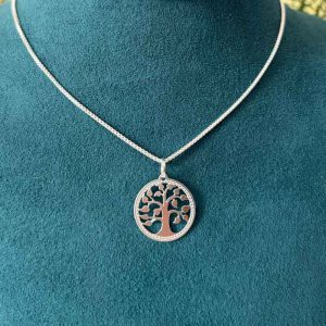 Dije Medalla Árbol de la Vida en Plata Ley 925 Calada | Colgante con Borde perlado