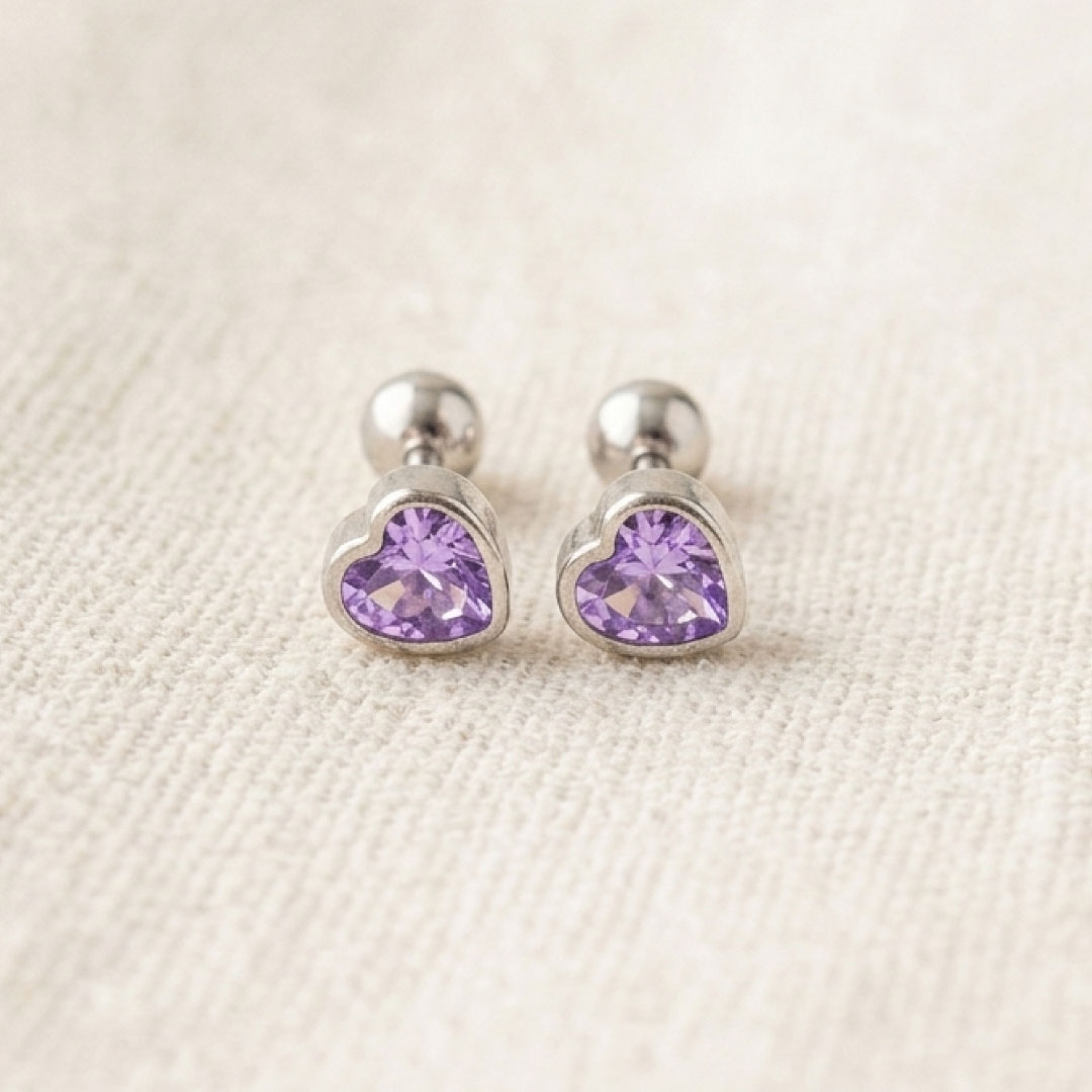 Aretes de Corazón Punto de Luz en Plata Ley 950 y zircón | Abridores con Seguro Enroscable | Joyería Fina para Niña y Mujer - Imagen 2
