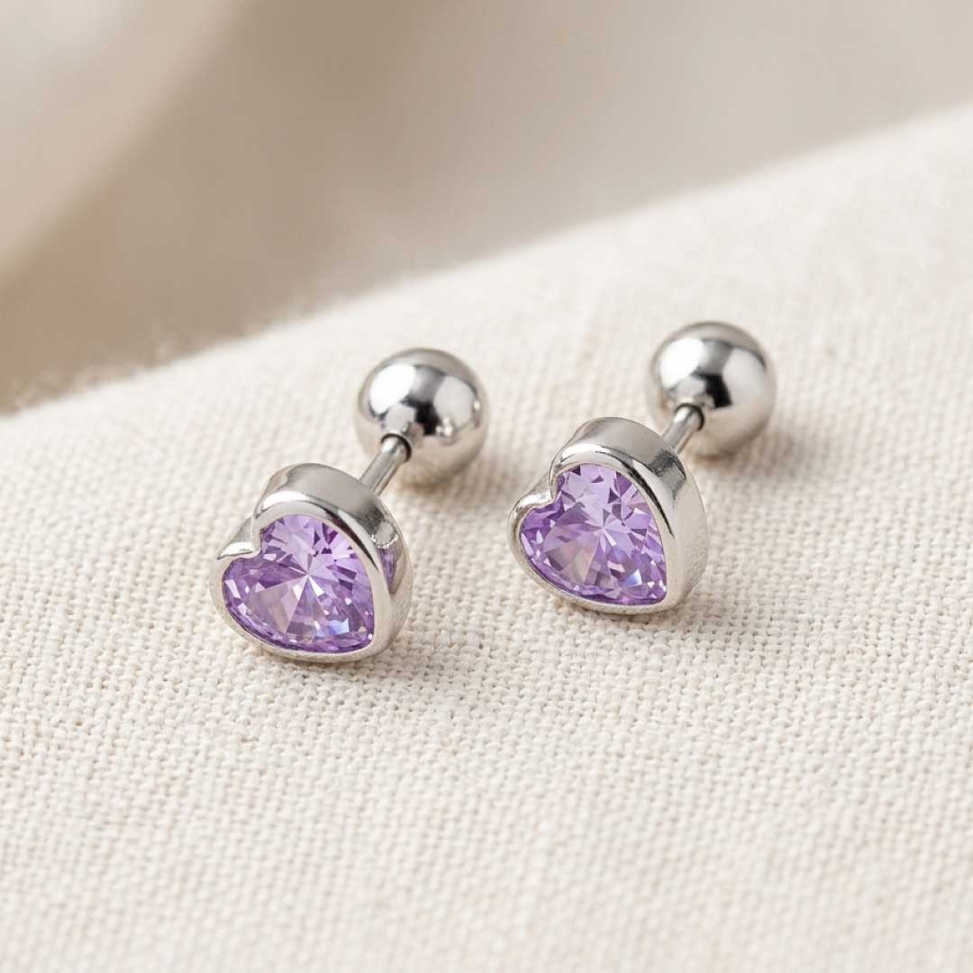 Aretes de Corazón Punto de Luz en Plata Ley 950 y zircón | Abridores con Seguro Enroscable | Joyería Fina para Niña y Mujer