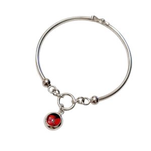 Brazalete Órbita Huayruro en Plata Ley 950 | Pulsera de Caña Rígida con Eslabones | Joyería Geométrica de Protección