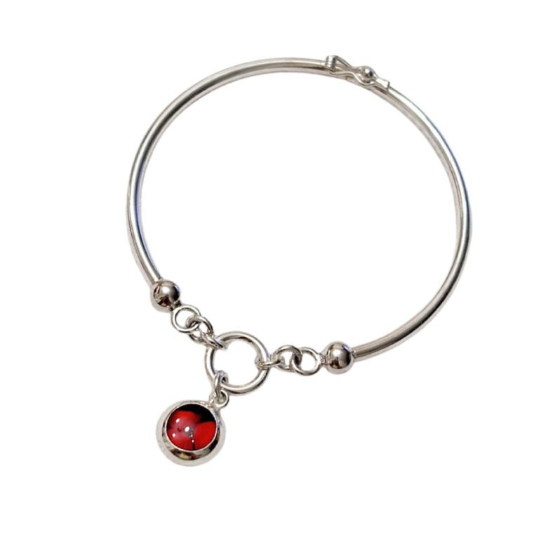 Brazalete Órbita Huayruro en Plata Ley 950 | Pulsera de Caña Rígida con Eslabones | Joyería Geométrica de Protección