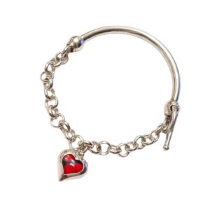Brazalete Híbrido Latido Huayruro en Plata Ley 950 | Pulsera de Caña y Cadena con Broche T | Amuleto Corazón de Protección