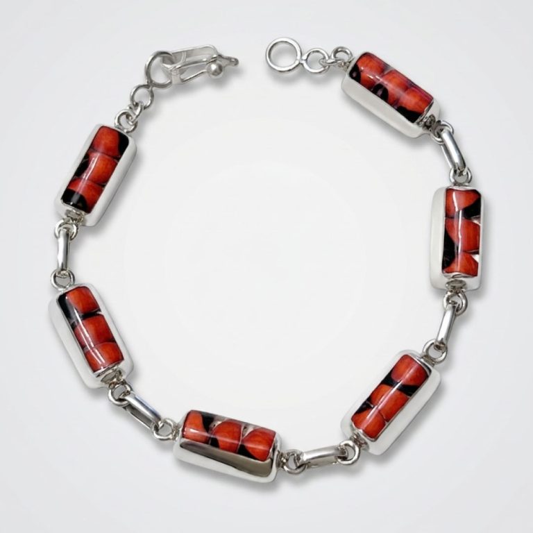Pulsera Eslabonada Sendero Huayruro en Plata Ley 950 | Joyería Modular de Protección | Pulsera Flexible de Bloques Resinados